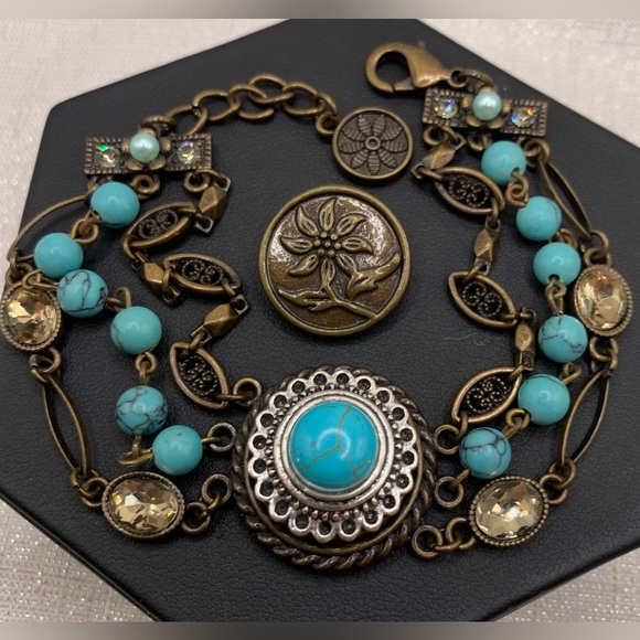 💗Bronze Bead & Chain Ginger Snaps & Co. Snap Button Bracelet with 2 Charms - Picture 2 of 13